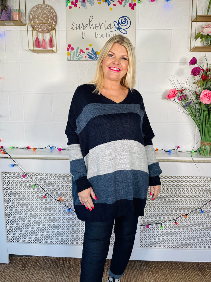 Vivid Bright Striped Jumper - Navy