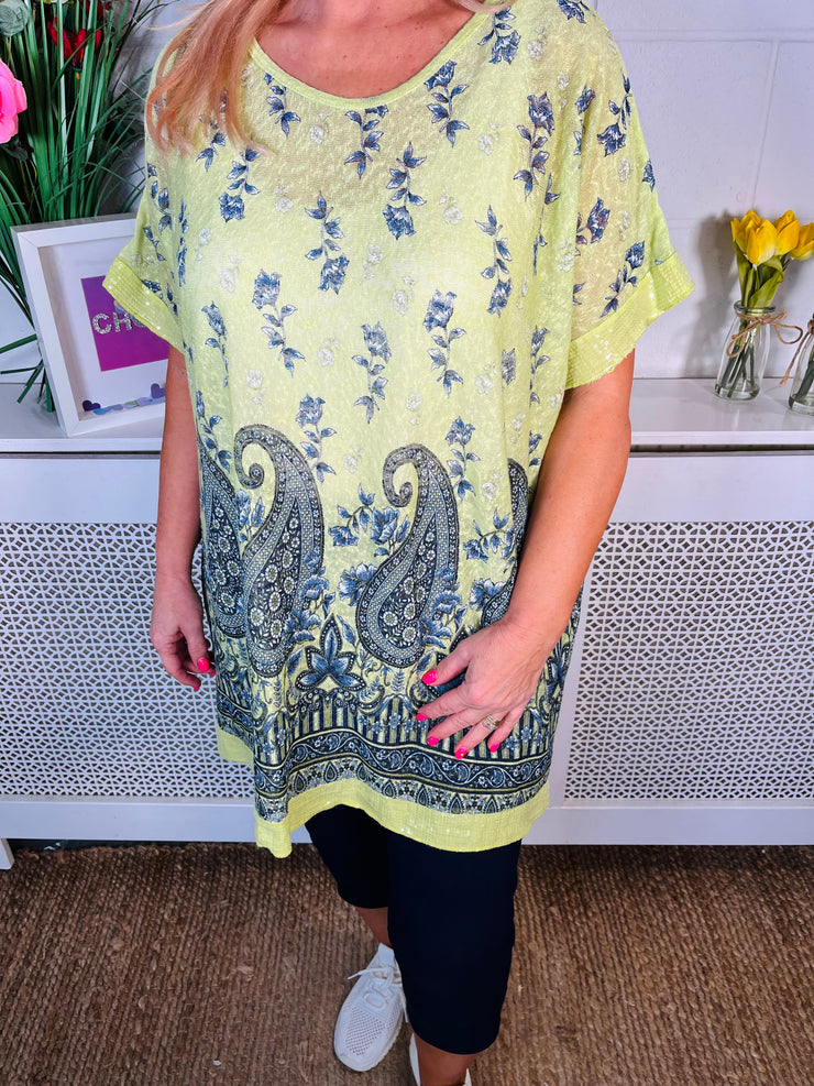 Dawn Paisley Tee With Scarf - Lime Green