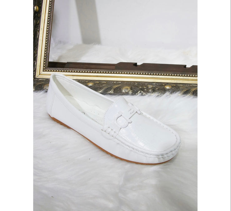 Aimee Croc Effect Loafers - White