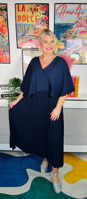 Lemonade Glow Pleated Dress - Navy