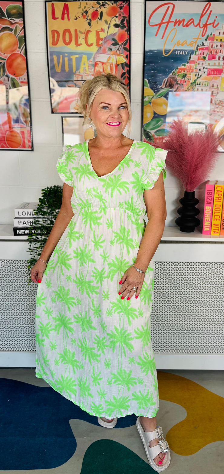 Tropical Sunrise Maxi Dress - Neon Green