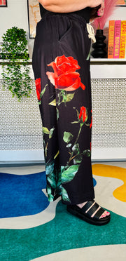 Secret Roses Wide Leg Joggers - Black