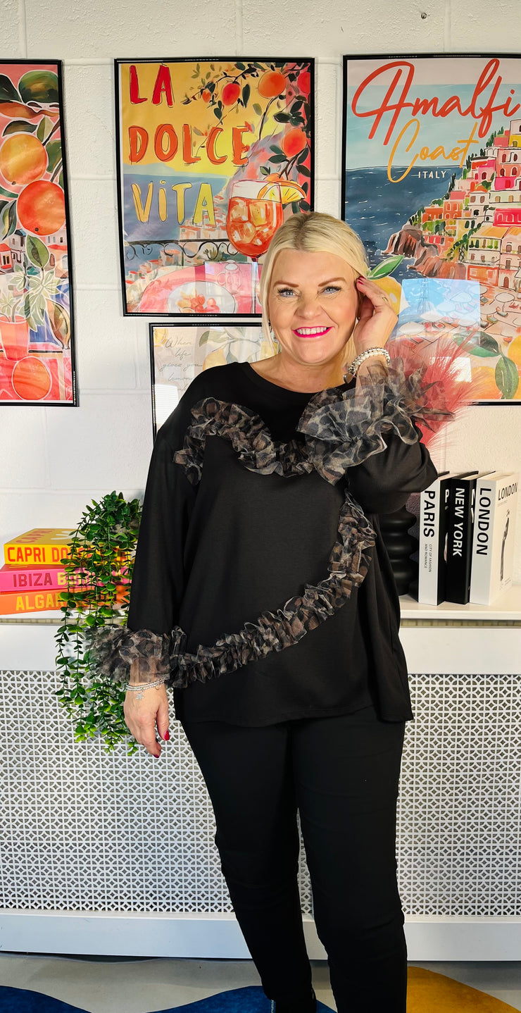 Heart Flutter Ruffle Top - Animal Print