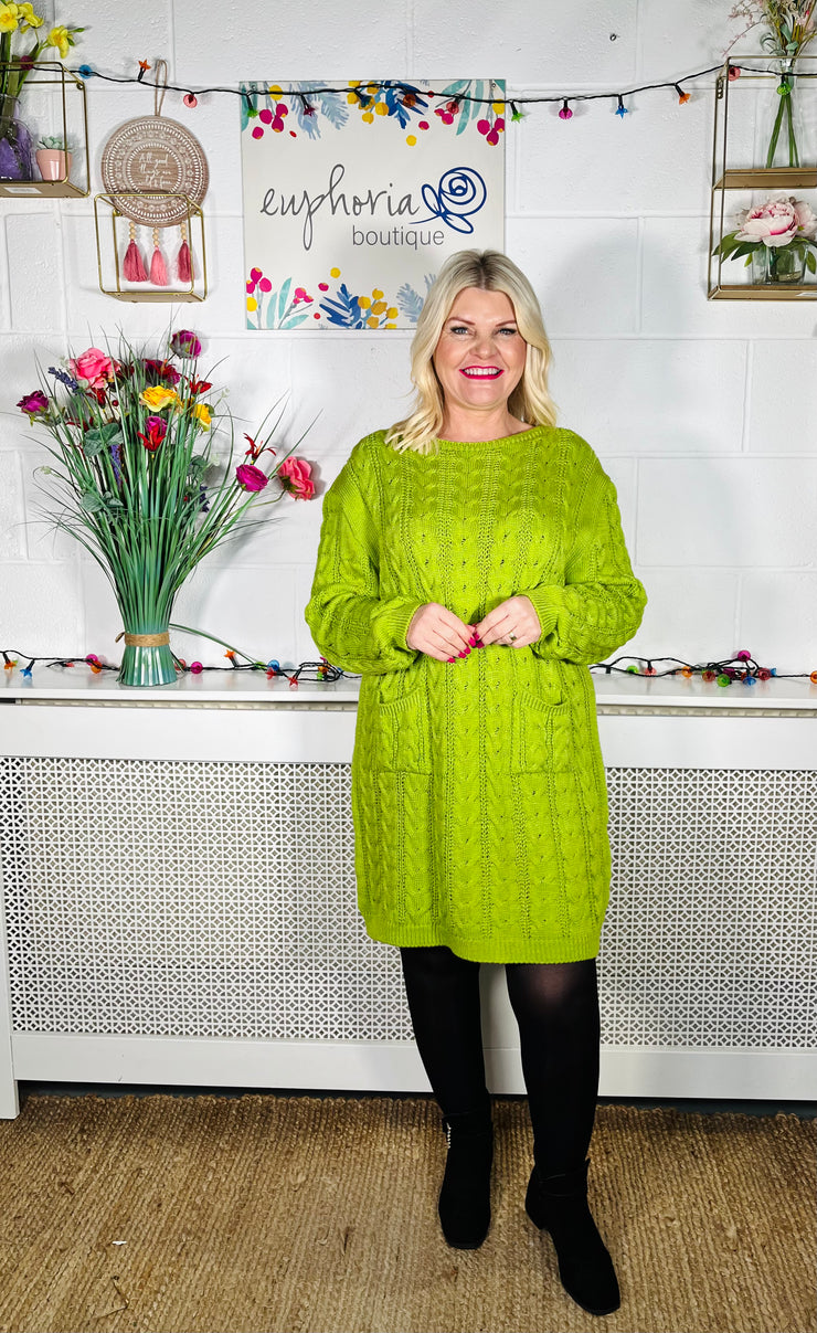 Edinburgh Knitted Dress - Lime Green