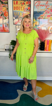 Sweet As Candy Midi Dress - Lime Green