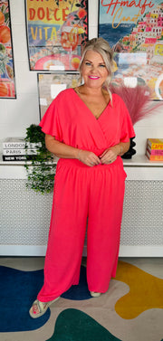 Picnic Perfect Jumpsuit - Coral