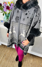 Nordic Snow Cape Coat - Charcoal
