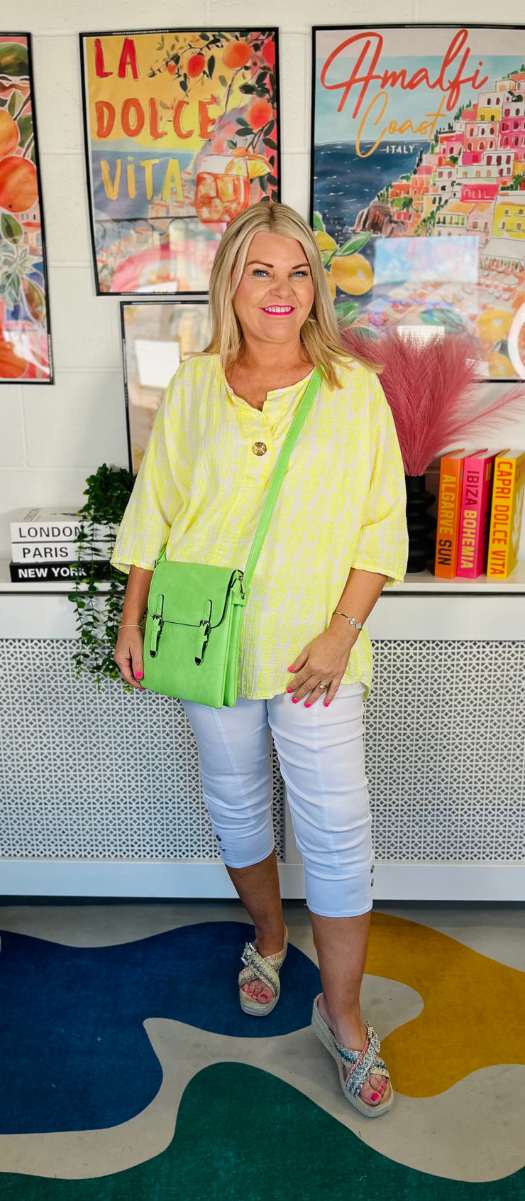 Waffle Whirl Cotton Top - Neon Yellow