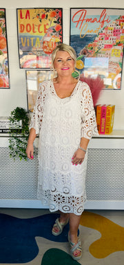Cotton Cove Crochet Dress - White