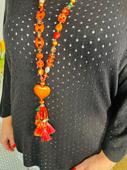 Beaded Love Tassel Chain - Orange