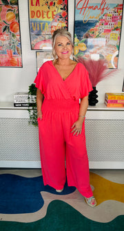 Picnic Perfect Jumpsuit - Coral