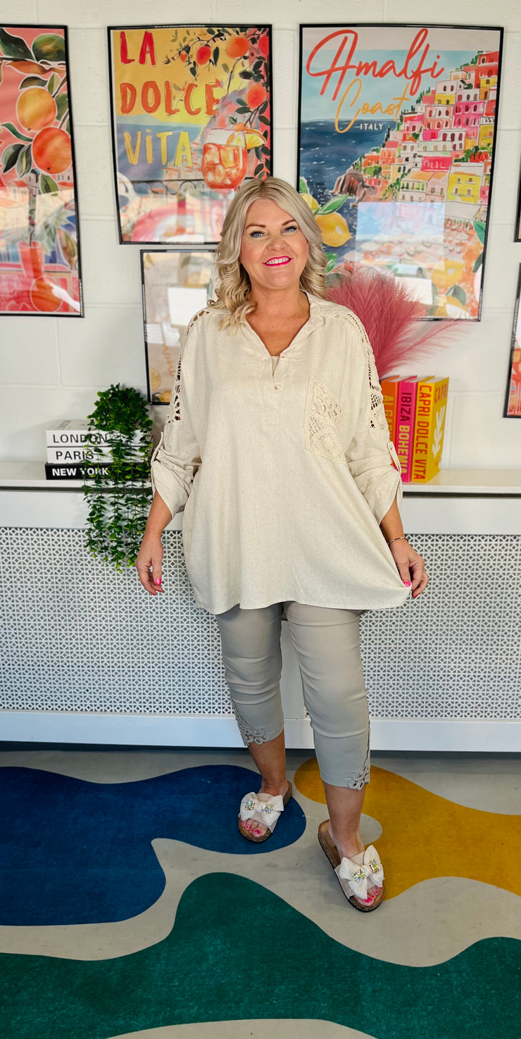 Crochet Pocket Tunic Top - Natural