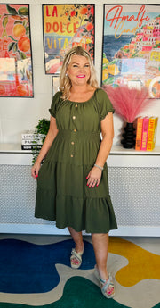 Sweet As Candy Midi Dress - Khaki