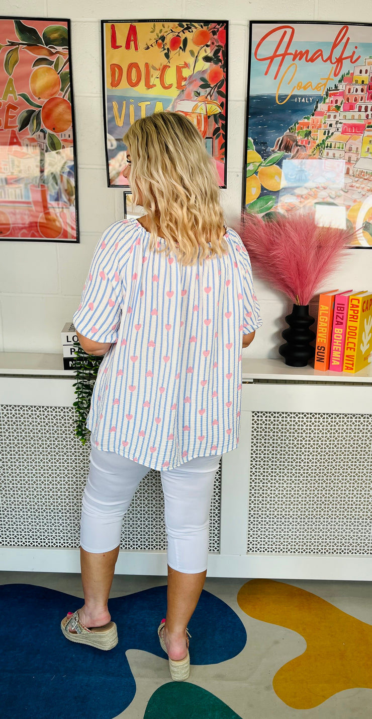 Love On The Line Bardot Top - Baby Blue