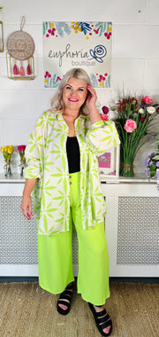 Dolly Wide Leg 3/4 Trousers - Lime Green