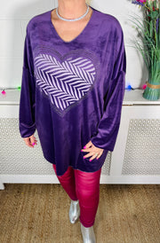 Angelina Velvet Heart Top - Purple