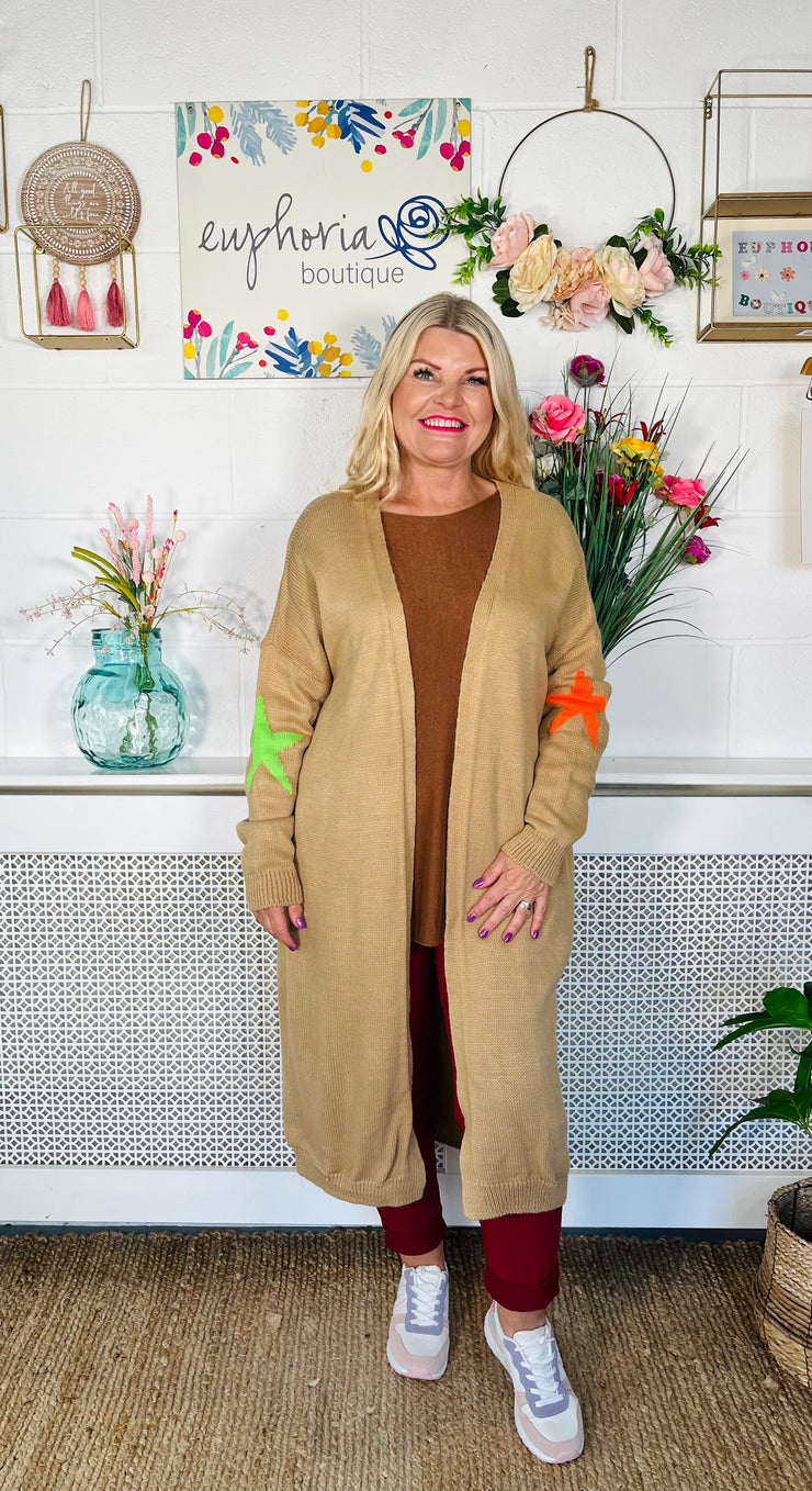 Farah Longline Star Cardigan - Caramel