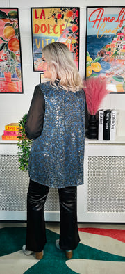 Marsha Sequinned Shirt Top - Blue