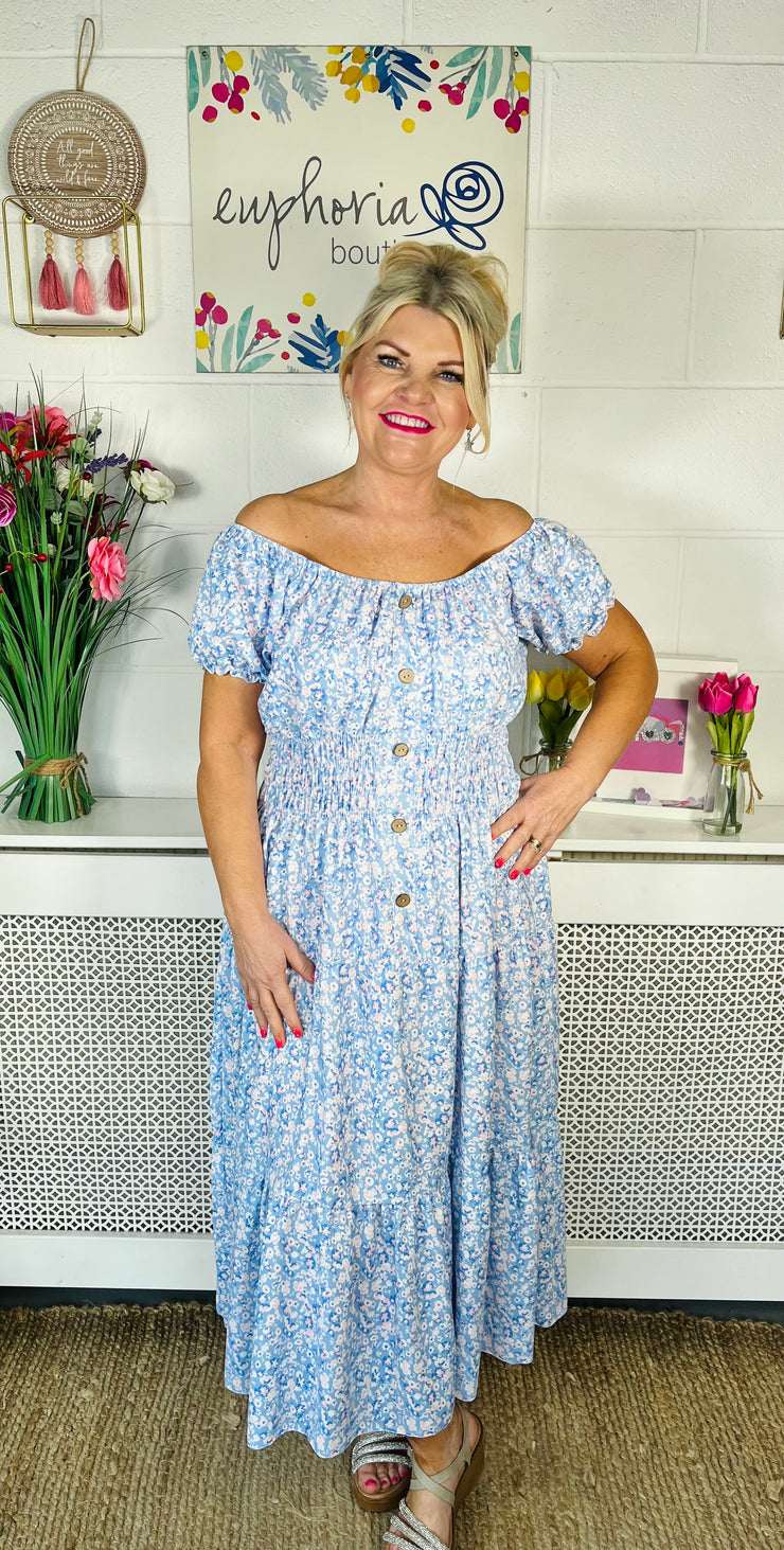 Hattie Floral Summer Dress - Baby Blue