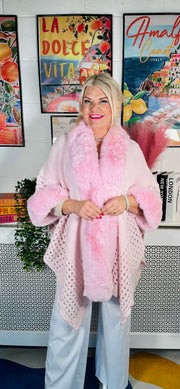 Glaze Faux Fur Cape Knit - Baby Pink