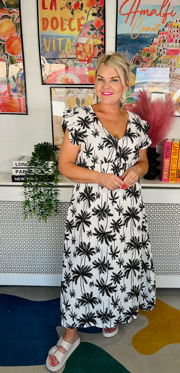 Tropical Sunrise Maxi Dress - Black