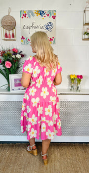 Fresh Daisy Bloom Midi Dress - Bubble Gum Pink