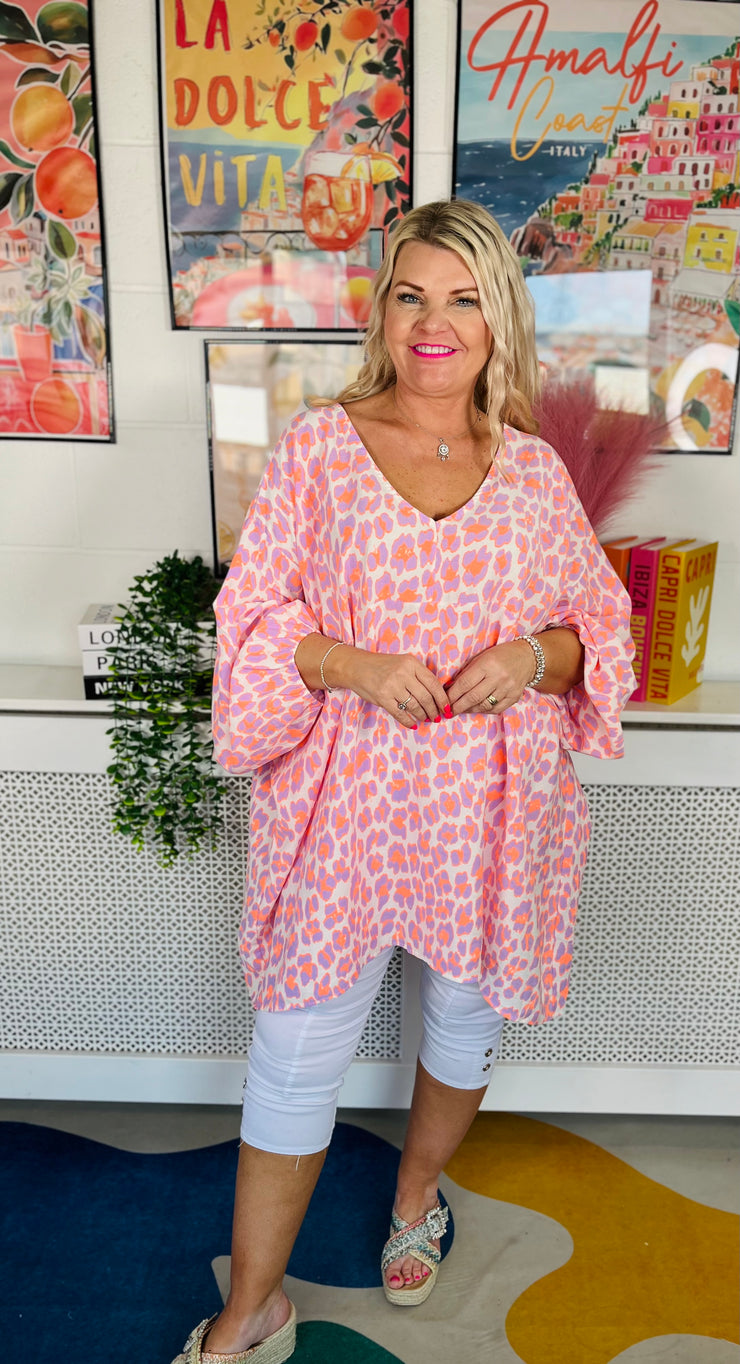 Neon Flare Animal Print Top - Lilac