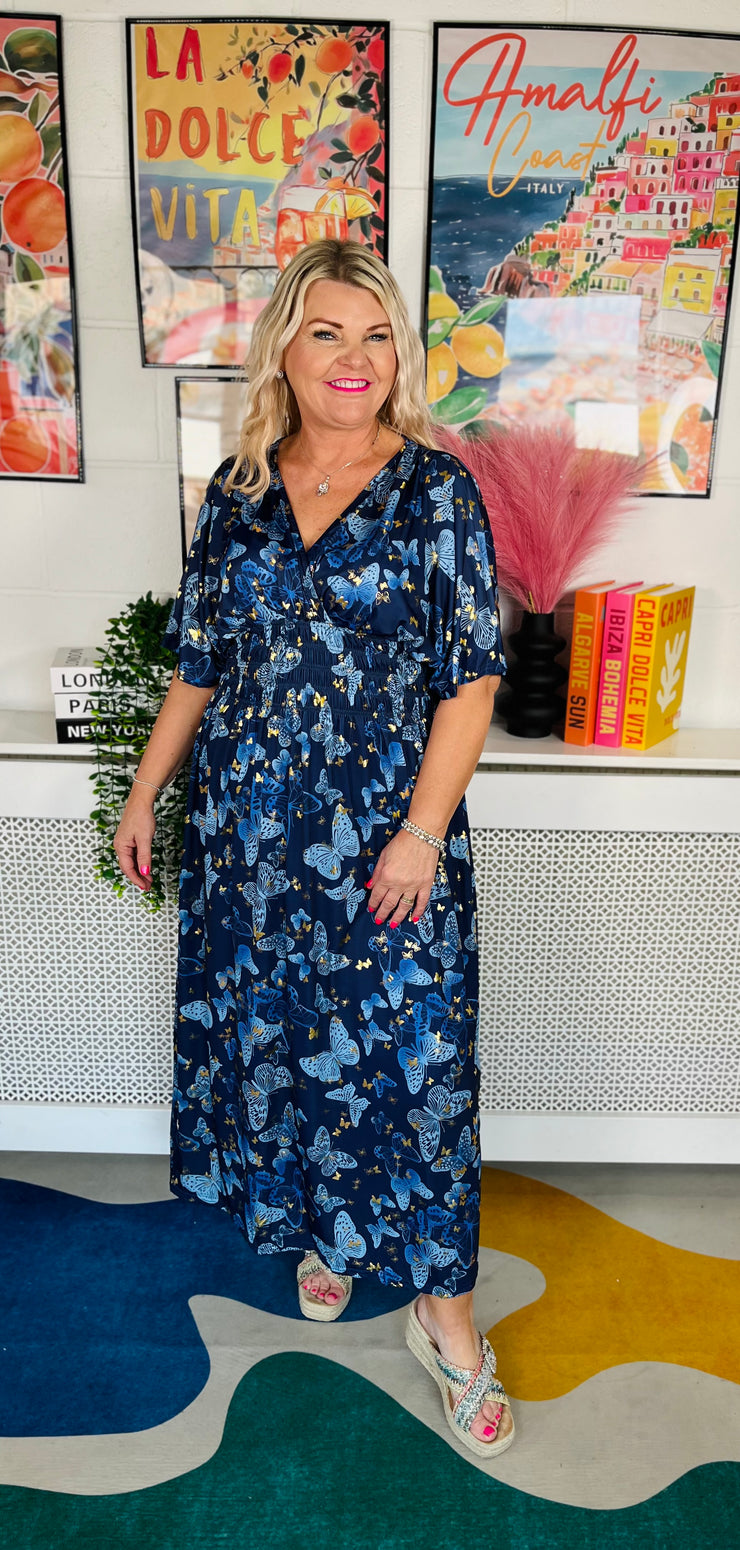 Dancing Wings Maxi Dress - Navy