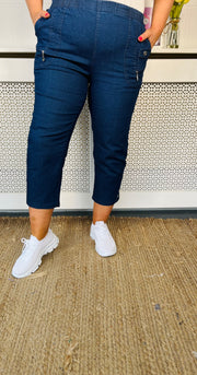Cool Cotton Cropped Trousers - Denim