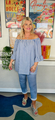 Candy Stripes Bardot Top - Cobalt Blue