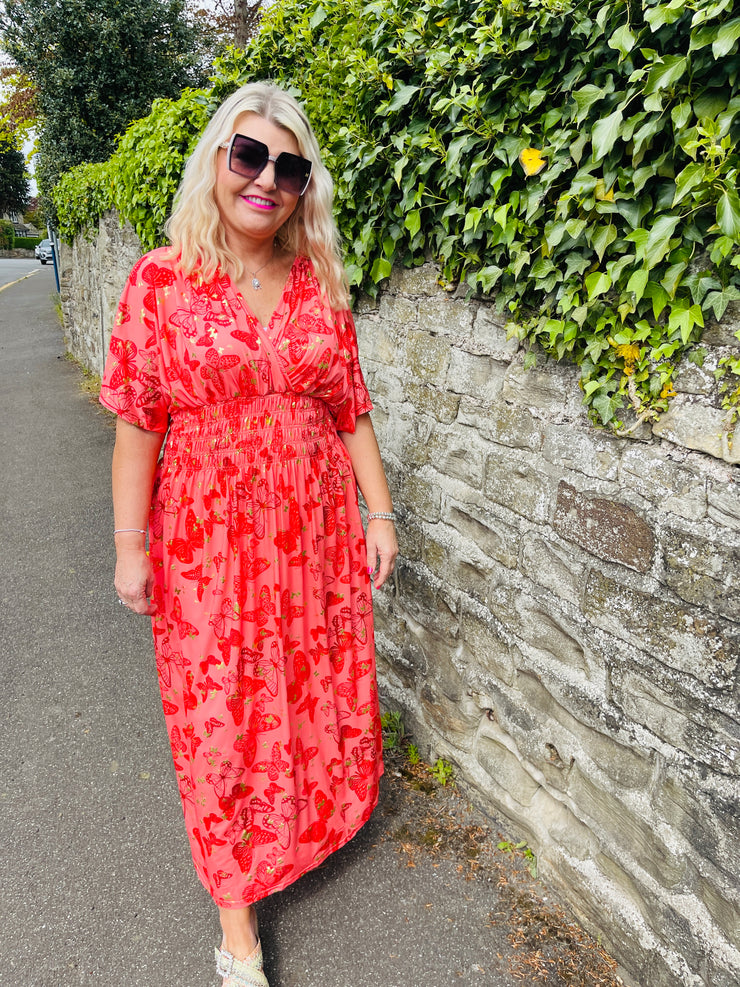 Dancing Wings Maxi Dress - Coral