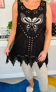 Butterfly Bliss Cotton Vest - Black