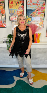 Butterfly Bliss Cotton Vest - Black