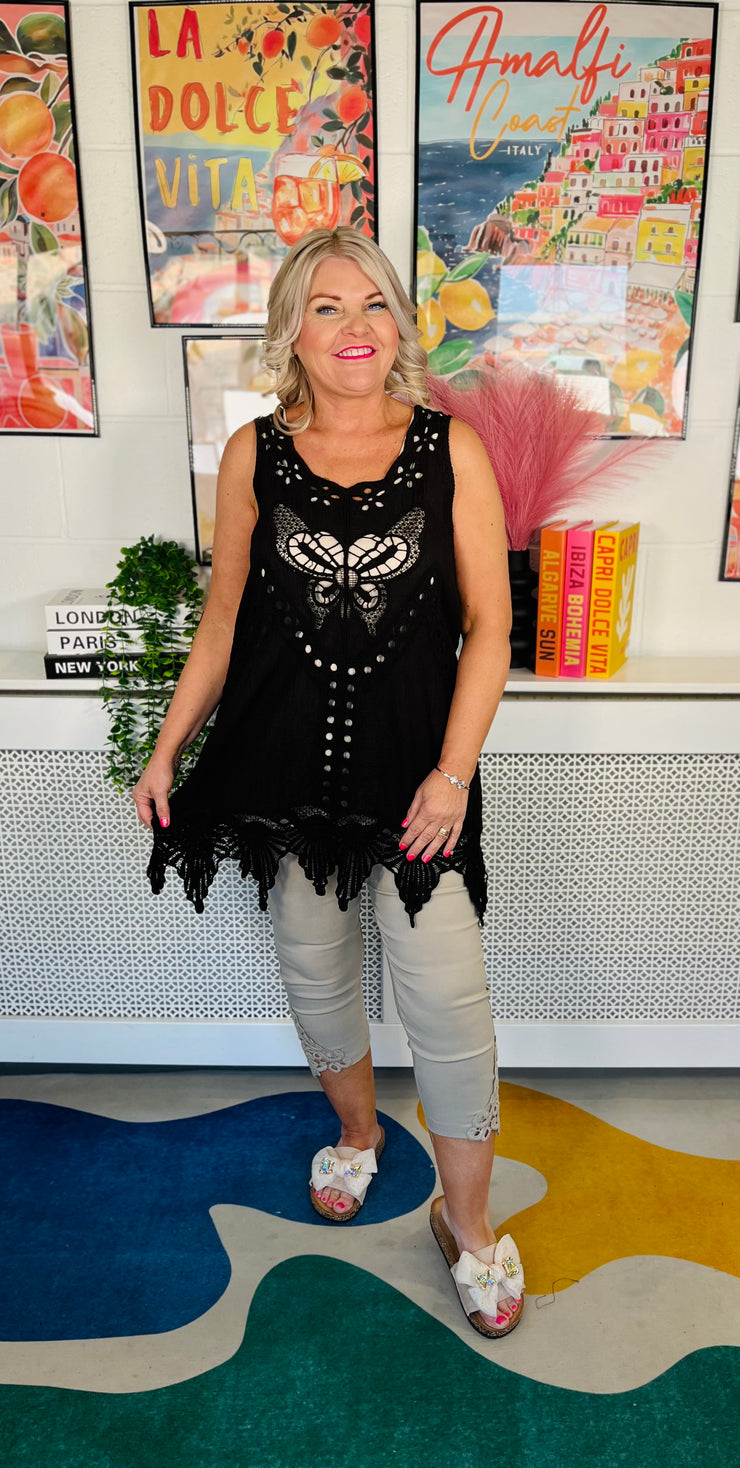 Butterfly Bliss Cotton Vest - Black