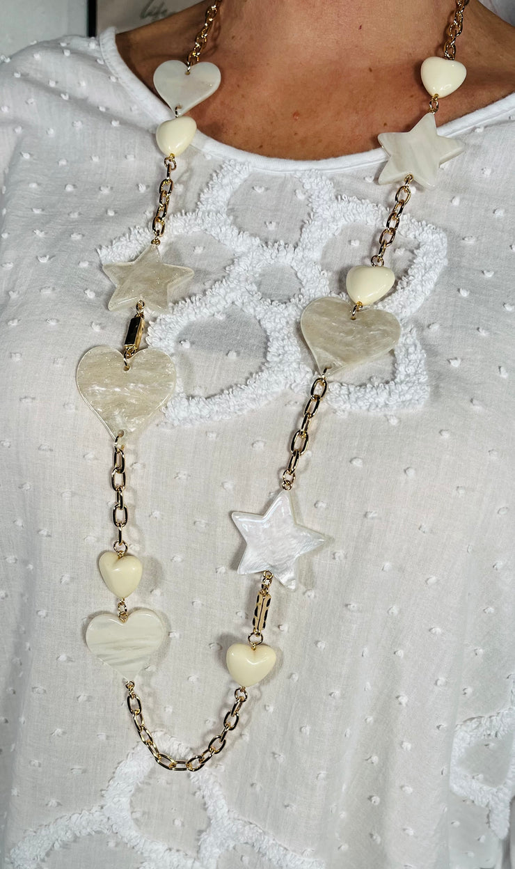 Langley Hearts and Stars Necklace - Pearl