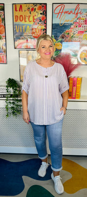 Milan Striped Button Top - Lilac