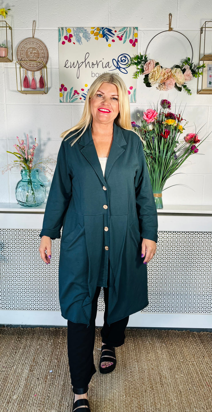 Ladies Teal Smart Relaxed Fit Button Up jacket with 2 pockets