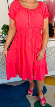 Sweet As Candy Midi Dress - Coral