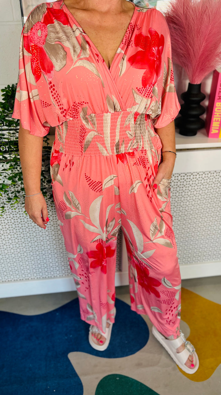 Glamourous Nights Jumpsuit - Coral
