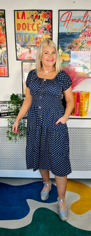 Lavender Lush Polka Dot Dress - Navy