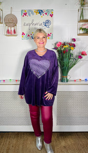 Angelina Velvet Heart Top - Purple