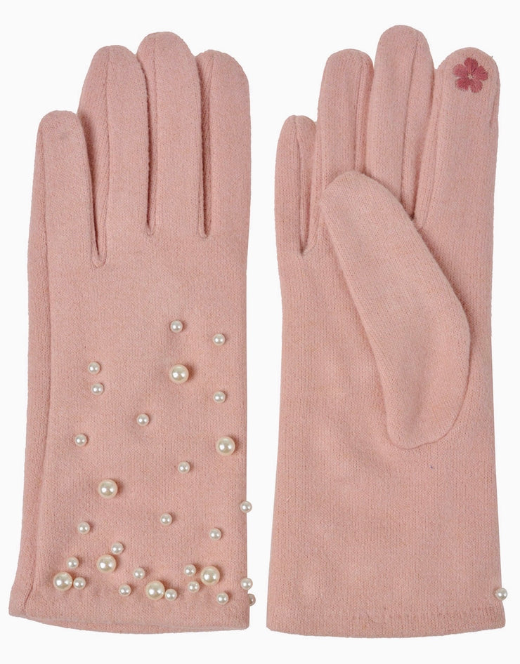 Soft Touch Pearl Embellished Gloves - Pink