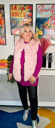 Tiffany Faux Fur Gilet - Baby Pink