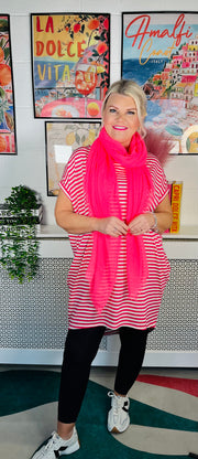 Coastal Stripes Tunic Top - Hot Pink