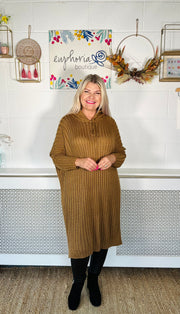 Relax And Lounge Jumper Dress - Tan