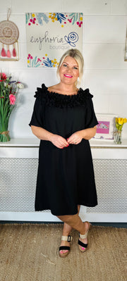 Katie Ruffle Neck Dress - Black