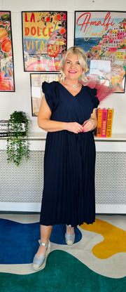 Happy Twirl Pleat Dress - Navy