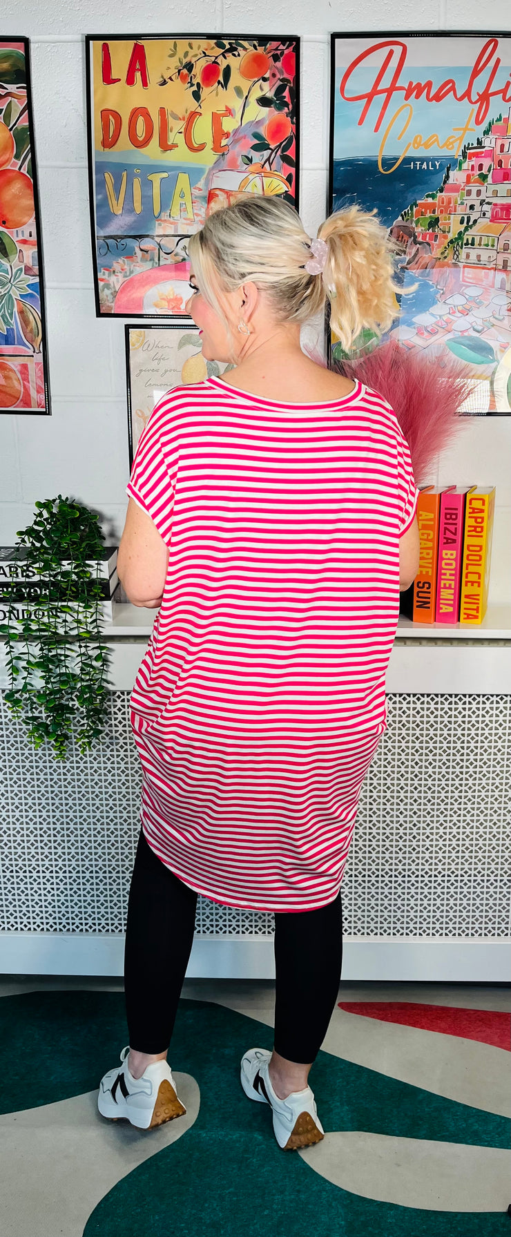 Coastal Stripes Tunic Top - Hot Pink