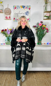 Nordic Snow Cape Coat - Black