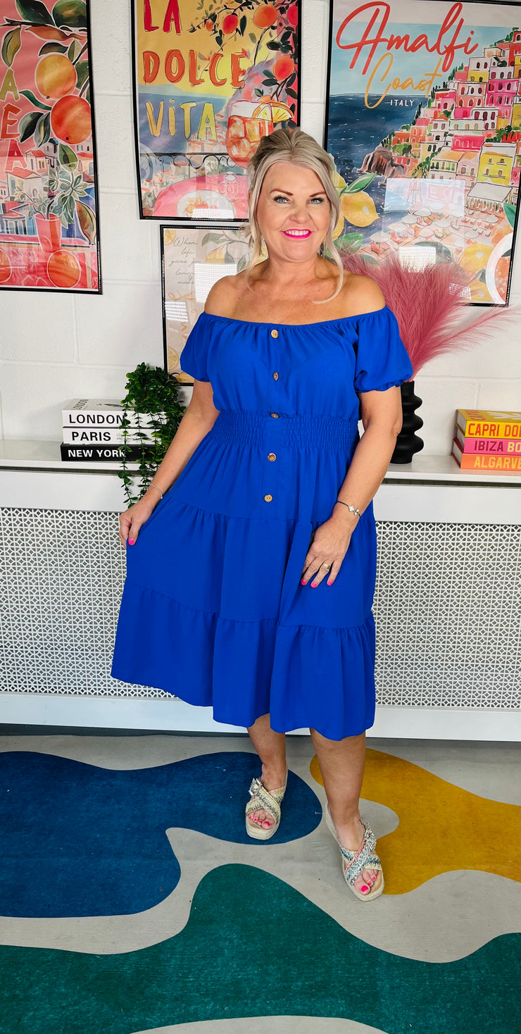 Sweet As Candy Midi Dress - Cobalt Blue